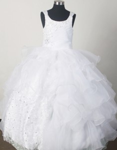 Gorgeous White Little Girl Pageant Dress With Beading And Rufled Layers