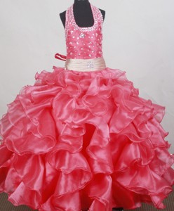 Beading and Ruffles Decorate Bodice Sweet Ball Gown Little Girl Pageant Dress Halter Top Floor-lengt