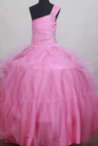 Sweet Beading Ball Gown One Shoulder Little Girl Pageant Dress Floor-length 
