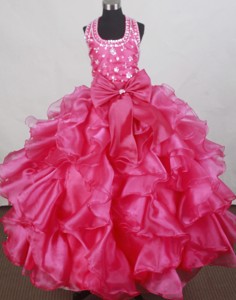 Elegant Halter Neckline Flower Girl Pageant Dress With Beade And Ruffled Layers Decorate