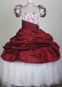 New Custom Made Embroidery Red And White Flower Girl Pageant Dress