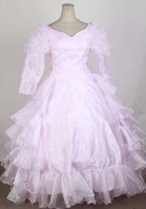 Baby Pink Popular Flower Girl Pageant Dress With Long Sleeves Embroidery And Ruffled Layers Dec