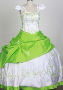 Sweet Ball Square Neckline White and Spring Green Embroidery Decorate Flower Girl Pageant Dress 