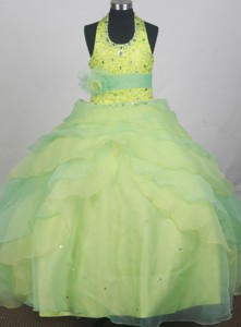 Sequins and Beading Decorate Apple Green and Spring Green Halter Flower Girl Pageant Dress With Appl