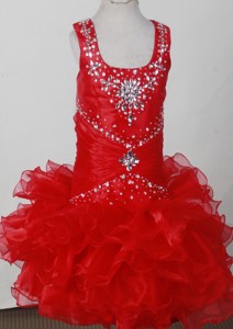 Red Pretty Scoop Neckline Beaded Decorate Litter Girl Pagaent Dress 
