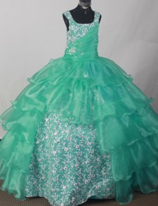 Popular Sweetheart Flower Girl Pageant Dress With Appliques And Ruch Decorate Turquoise