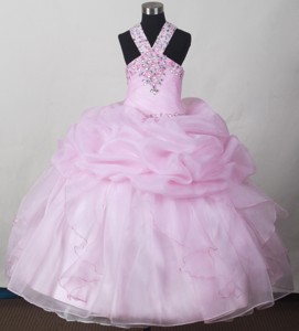 Sweet Baby Pink Little Girl Pageant Dress With V-neck Beading And Pick-ups