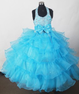 Perfect Aqua Blue Little Girl Pageant Dress With Beading Bowknot And Ruffled Layers