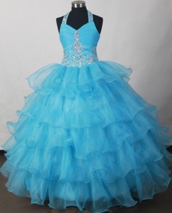 Halter Beading And Ruffled Layers Lovely Little Girl Pageant Dress