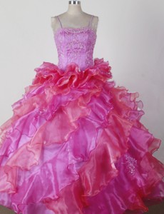 Brand New Ball Gown Little Girl Pageant Dress Beading and Ruffles Spaghetti Straps Floor-length 