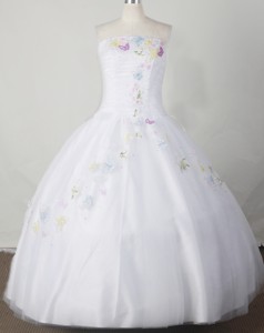 Embroidery With Beading Decorate Bodice Romantic Ball Gown Little Girl Pageant Dress Strapless Floor