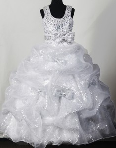 Beading Bowknot Organza and Sequin Fashionable Ball Gown Little Girl Pageant Dress Scoop Floor-lengt