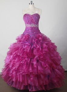 Beading and Ruffles Hand Made Flowers Gorgeous Ball Gown Little Girl Pageant Dress Sweetheart Floor-