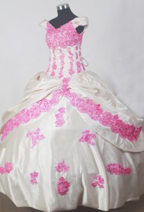 Fashionable Appliques Ball Gown Off The Shoulder Floor-length Little Girl Pageant Dress 