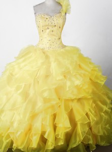 Elegant Beading Ruffles Ball Gown One Shouldder Floor-length Little Girl Pageant Dress 