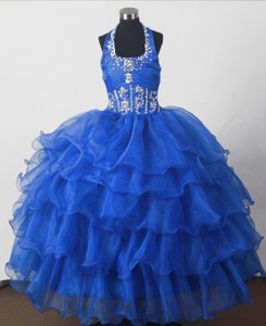 Perfect Beading Ball Gown Halter Top Floor-length Little Gril Pagant Dress 