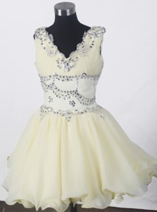 Beading Romantic V-neck Mini-length Little Gril Pageant Dress