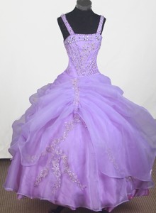 Beautiful Appliques With Beading Little Gril Pageant Dress Ball Gown Strap Floor-length 