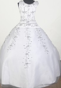 Elegant Beading Ball Gown Scoop Floor-length Little Gril Pageant Dress 