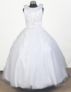 Perfect Embroidery With Beading Ball Gown Little Gril Pageant Dress Scoop Floor-length 