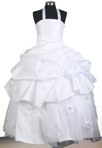 Sweet Hand Made Flowers With Beading Ball Gown Little Gril Pageant Dress Halter Top Floor-length 