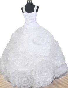 Elegant Hand Made Flowers Decorate Bodice Ball Gown Little Gril Pageant Dress Straps Floor-length 