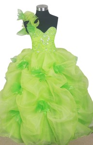 Beading Cute Ball Gown Little Gril Pageant Dress One Shoulder Floor-length 