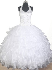 Lovely Beading Ruffled Layers Ball Gown Little Gril Pageant Dress Halter Top Floor-length 