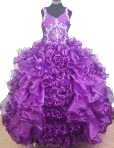 Luxurious Beading and Ruffles Ball Gown V-neck Little Gril Pageant Dress Floor-length 