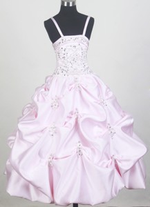Beaded Decorate Bodice And Pick-ups For Baby Pink Little Girl Pageant Dress