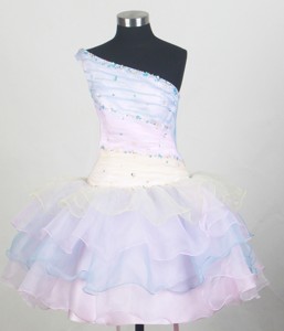 One Shoulder And Ruffled Layers For Colorful Little Girl Pageant Dress With Beading