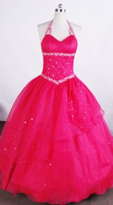 Simple Ball Gown Halter Neckline Floor-length Flower Girl Pageant Dress With Beaded Decorate 