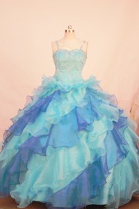 Multi-color Beaded and Ruffled Layers Decorate Organza Gorgeous Flower Girl Pageant Dress With Spagh