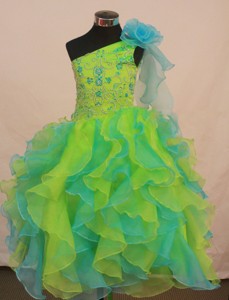 Multi-color Flower Girl Pageant Dress For Formal Party With Ruffles and Flowers Decorate 