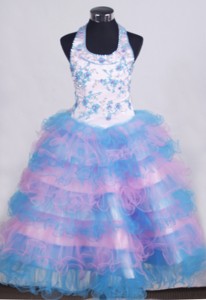 Beading And Appliques For Little Girl Pageant Dress With Ruffled Layers