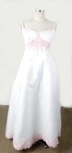 White Appliques For Little Girl Pageant Dress With Straps And Floor-length