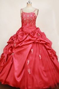 Red Little Girl Pageant Dress With Appliques Pick-ups And Straps