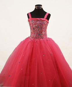 Coral Red Little Girl Pageant Dress With Beading And Straps