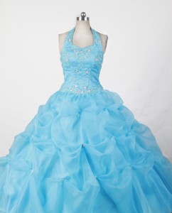 Halter And Baby Blue For Appliques Little Girl Pageant Dress