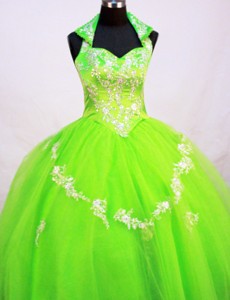 Fashionable Little Girl Pageant Dress With Halter Top And Spring Green