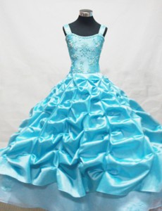 Baby Blue Little Girl Pageant Dress With Appliques And Pick-ups