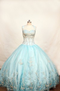 Light Blue Little Girl Pageant Dress With Appliques And Straps