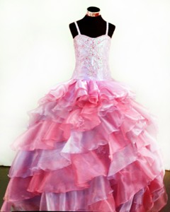 Colorful Organza With Appliques And Beading For Little Girl Pageant Dress