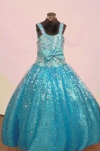Sequin And Bowknot For Aqua Blue Little Girl Pageant Dress