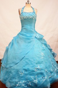 Wonderful Appliques Decorate Ball Gown Little Girl Pageant Dress Halter Floor-length 