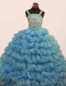 Gorgeous Pick-ups and Beading Decorate Bodice Ball Gown Straps Floor-length Little Girl Pageant Dres