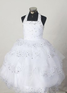 Wholesale Ball Gown Little Girl Pageant Dress Halter Simple Floor-Length Beading 