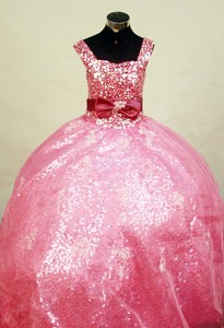 Paillette Over Skirt Little Girl Pageant Dress Ball Gown Square Floor-Length Watermelon 