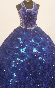Fashionable Royal Blue Ball Gown Little Girl Pageant Dress Halter Floor-length