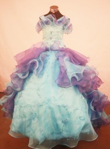 Beautiful Ruffles Little Girl Pageant Dress Straps Multi-color With Organza In